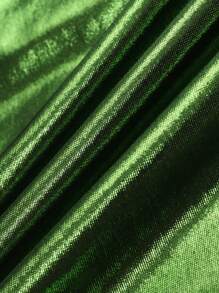 SHEIN 少女優雅無袖長版緞面內衣裙，適用於所有季節的生日派對、晚宴、表演、婚禮 - 綠色 - 查看 4