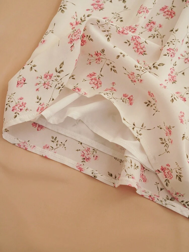 Women's Asymmetrical Ruffle Hem Ditsy Floral Print Dress