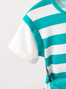 SHEIN Summer Round Neck Short Sleeve Casual T-Shirt And Shorts Two-Piece Set For Tween Boys