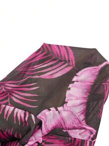 Maweii 大尺碼熱帶圖案立領長袖裙