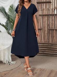 EMERY ROSE Solid Color V-Neck Batwing Sleeve Hi-Low Hem Summer Dress Long Dress Maxi Women Dresses