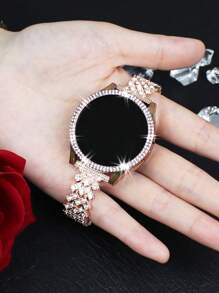 2 In 1 Women'S Samsung Galaxy Strap+Samsung Galaxy Case, Stylish And Shiny Diamond Studded Metal Chain Strap+Sparkling Double Row Diamond Hollow, Anti Drop And Scratch Case, Compatible With Samsung Galaxy Watch 4 5 6 7 Series 40 44mm Convenient And Fashionable Strap Case, Samsung Galaxy Band+Samsung Galaxy Case. Free Length Adjustment Tool - Rose Gold - View 3