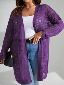 Elenzga 大尺碼純色空心針織外套 - 紫色 - 查看 4