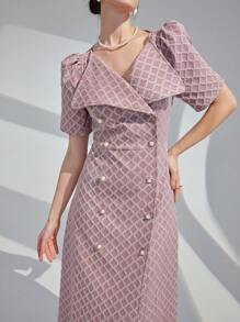 Modelyn Robe à manches courtes imprimée diamant et carreaux pour femme, style arabe à la mode