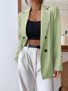 Chiquease Blazer à manches longues et décoration de boutons pour femmes, Autres - Vert - Voir 3