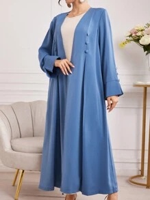 Al Najma Mujeres Solid Color Button Decor manga larga árabe Robe