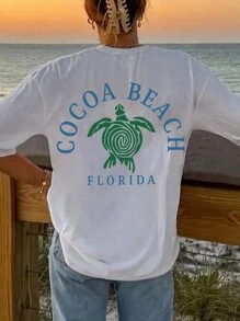 INAWLY 夏季休閒寬鬆短袖t恤,帶信封和烏龜印花 - 白色 - 查看 1