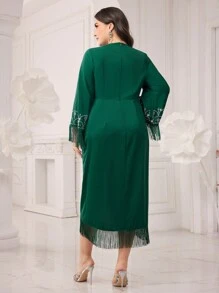 Modelyn Plus Size Surplice Neck Wrap Dress Dress With Fringed Sleeves And Rhinestone Decoration Long Evening Dresses