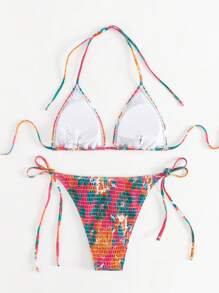 SHEIN Swim 花卉印花領口比基尼套裝,適用於度假 - 彩色 - 查看 2