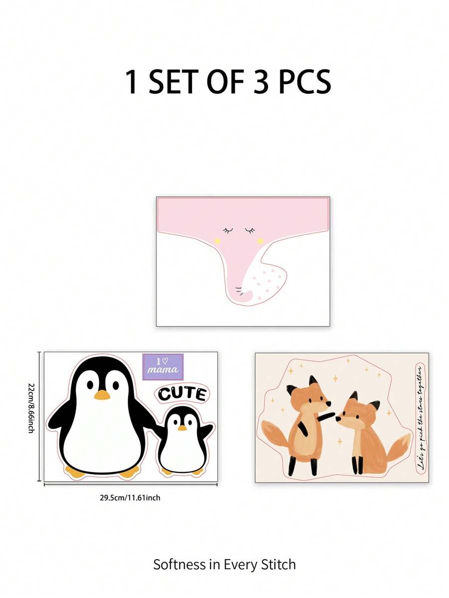 Cozy Pixies 3pcs Đáng yêu Chim cánh cụt Tự dính Không thấm nước Chống ẩm Dán tường Đối với Căn phòng trẻ em Đồ trang trí - Nhiều màu - Xem 1