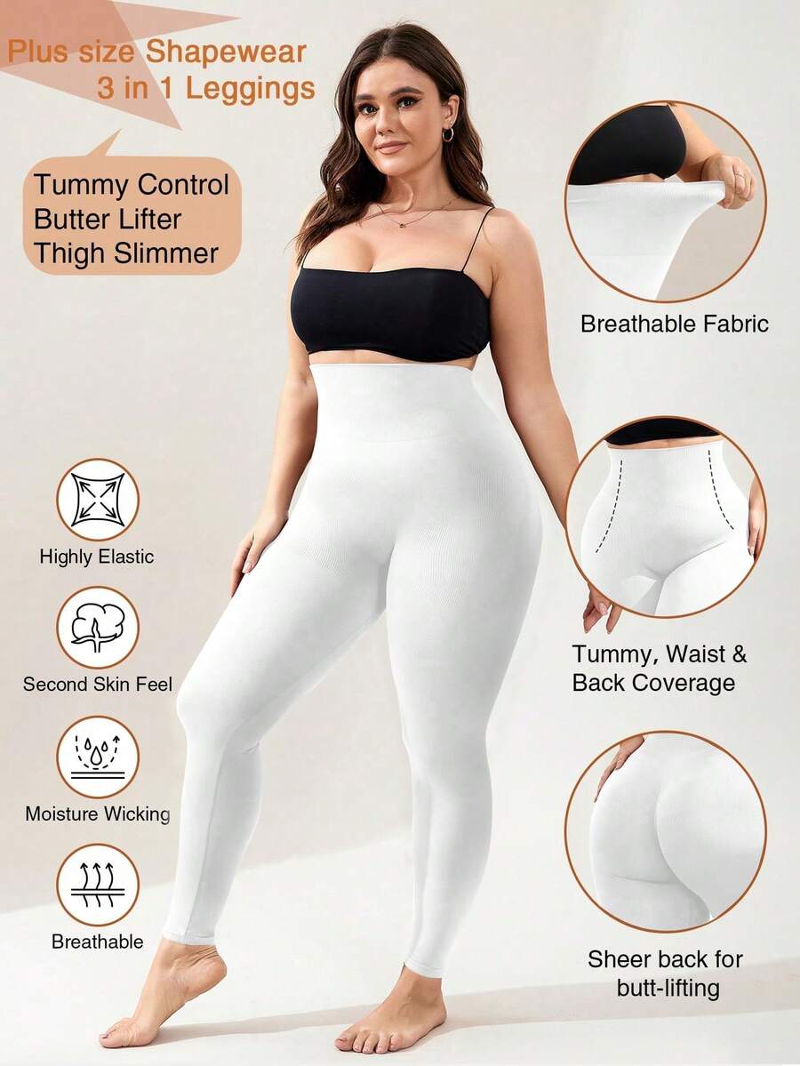 Quần legging cạp cao mềm mại nâng mông giúp thon gọn vòng ba cho nữ cỡ lớn, màu trắng, thích hợp mặc thường ngày vào mùa xuân. - trắng - Xem 1