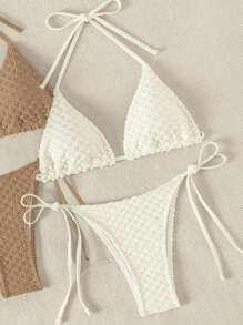 SHEIN Swim Bộ bikini xẻ tà họa tiết màu trơn, bãi biển mùa hè - Nhiều màu - Xem 4