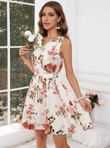 SHEIN VCAY Vestido casual de verano con un hombro y estampado floral