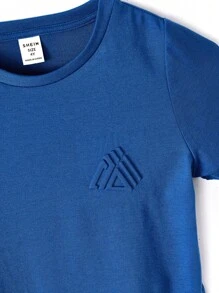 SHEIN Young Boy Joint Sports Geometric Pattern Knitted Short Sleeve T-Shirt With Round Neck