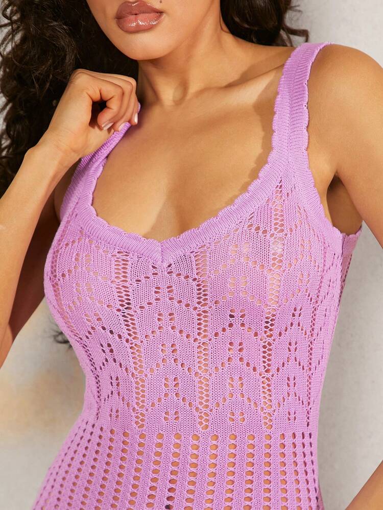 Pointelle Knit Sheer Bodycon Sweater Dress