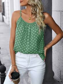 SHEIN LUNE Women's Polka Dot Fold Pleated Camisole Cami Top - Mint Green - View 3