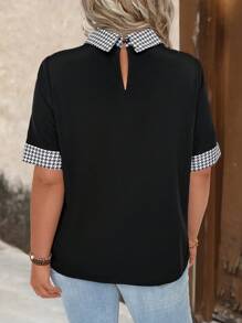 SHEIN LUNE Plus Size Men's Summer Casual Patchwork Gingham Printed Short Sleeve Shirt