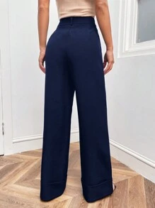 SHEIN Frenchy Quần tây ống đứng màu trơn dành cho nữ cho công việc hàng ngày - Màu xanh hải quân - Xem 2