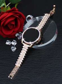 2 In 1 Women'S Samsung Galaxy Strap+Samsung Galaxy Case, Stylish And Shiny Diamond Studded Metal Chain Strap+Sparkling Double Row Diamond Hollow, Anti Drop And Scratch Case, Compatible With Samsung Galaxy Watch 4 5 6 7 Series 40 44mm Convenient And Fashionable Strap Case, Samsung Galaxy Band+Samsung Galaxy Case. Free Length Adjustment Tool - Rose Gold - View 4