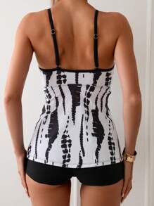 Swim Lushoire Summer Beach Women Printed Random Pattern Cami Bikini - Black and White - View 2