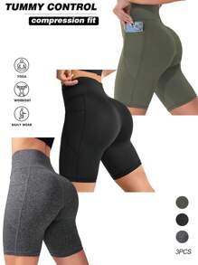 Easithlete Solid Color High-Waisted Slim Fit Sports Shortsbiker Shorts - Black - View 7