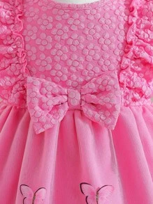 SHEIN Glamorique Kids Baby Girl And Elegant Butterfly Decorated Mesh Ruffle Hem Embroidery Dress - Hot Pink - View 4