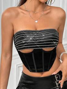 SHEIN ICON Y2k夏季音樂節不對稱下擺領繫式露腹背心 - 黑色 - 查看 4