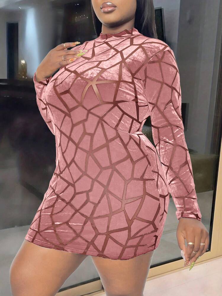 Plus Size Colorblock Cracked Seam Bodycon Mini Dress With Diagonal Zipper For Spring And Summer