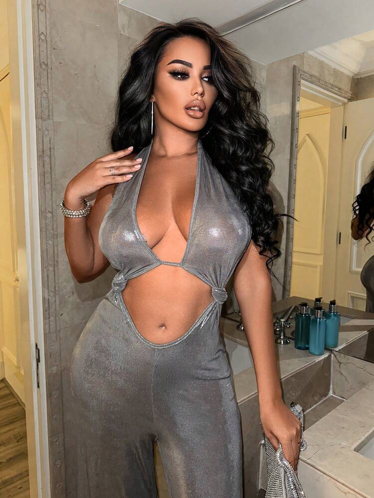 Summer Casual Hollow Out Halter Wide Leg Jumpsuit