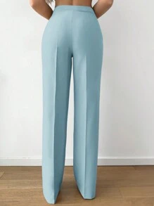EURMUSE Solid Slant Pocket Straight Leg Suit Trousers - Grey - View 2