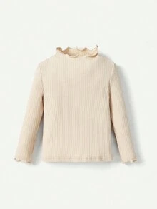 Cozy Pixies 嬰兒女童純色荷葉邊長袖上衣和連體裙套裝 - 棕色 - 查看 4