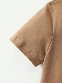 Cozy Pixies 4入組嬰兒男童短袖卡通動物印花上衣和短褲套裝 - 卡其色 - 查看 7