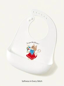 Cozy Pixies 1入組嬰兒防水動物圖案矽膠圍嘴 - 白色 - 查看 1