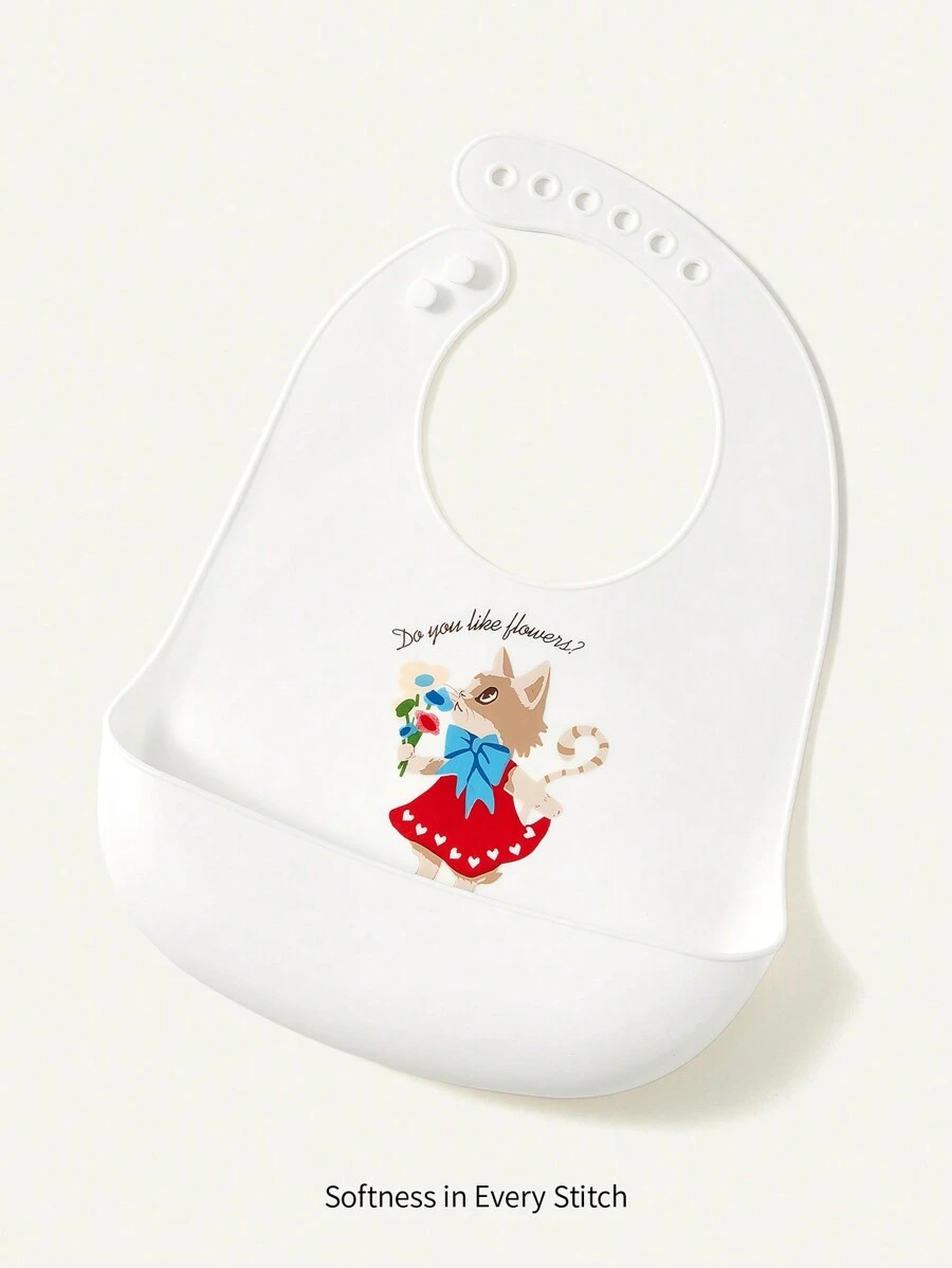 Cozy Pixies 1入組嬰兒防水動物圖案矽膠圍嘴 - 白色 - 查看 1