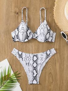 SHEIN Swim Set bikini stampato in pelle di serpente da donna Summer Beach - Bianco e nero - Visualizzare 3