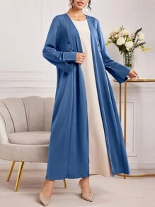 Al Najma Mujeres Solid Color Button Decor manga larga árabe Robe