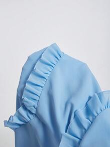 SHEIN MOD 夏季纯色休闲女式太阳裙，带荷叶边肩带 - 淺藍色 - 查看 5