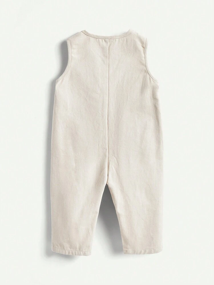 Baby Boys' Letter Printed Sleeveless Jumpsuit With Round Neckline