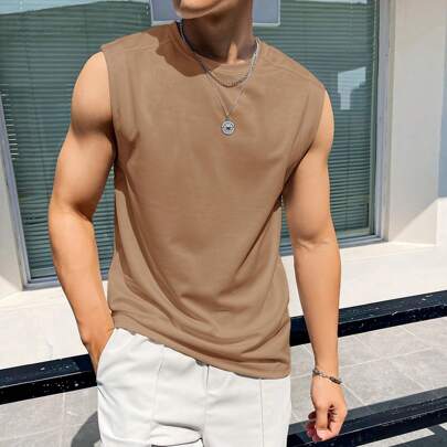 남성용 여름 스포츠 & 캐주얼 심플 솔리드 컬러 라운드 넥 탱크 탑