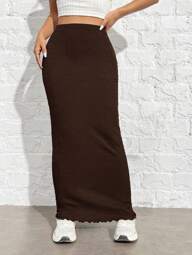 SHEIN EZwear Long Brown Knitted Women Skirt
