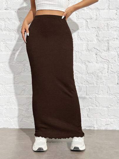 SHEIN EZwear Long Brown Knitted Women Skirt