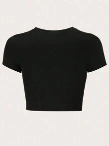 SHEIN Unity Letter Print Slim Fit Cropped T-Shirt For Summer A LITTLE BIT DRAMATIC - Black - View 2