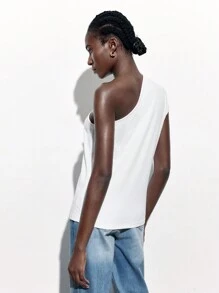 Maija Women's Solid Color Asymmetrical Neckline Top For Summer - White - View 3