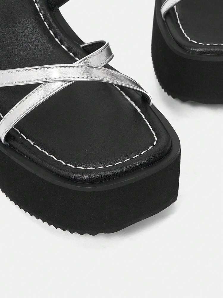 Women's Simple Cross Strap Design Wedge Heel Platform Sandals Vacation Shoes Summer