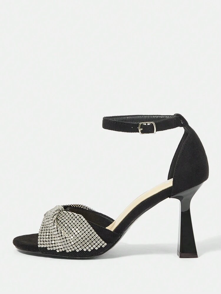 Women's Pointed Toe Stiletto High Heeled Sandals With Rhinestone Decor