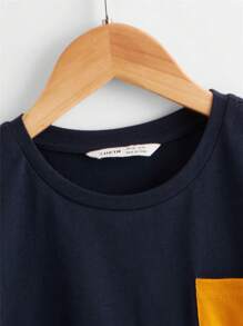 SHEIN Tween Boy Pocket Patched Striped Tee