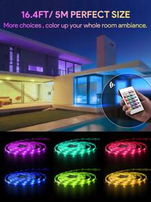 Teckwe Luces LED en tira, Luces LED RGB en tira con control remoto de 24 teclas para decoración del hogar, iluminación para ambiente de fiesta, fácil de instalar, iluminación para ambiente de celebración, iluminación para ambiente de sala de estar y dormitorio 5m/16ft - Blanco - Ver 5