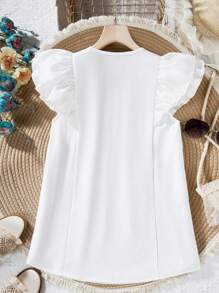SHEIN Teen Girl Vacation Style Printed Notched Collar Ruffle Armhole Blouse