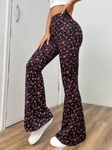 Breezaya Elegant Vintage Women's Floral Print Flared Pants Fall Cloth For Women