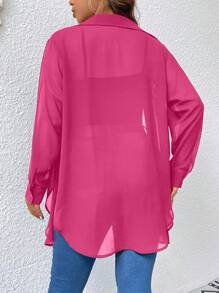 SHEIN Privé Plus Size Solid Color Loose Fit Casual Shirt With Side Split